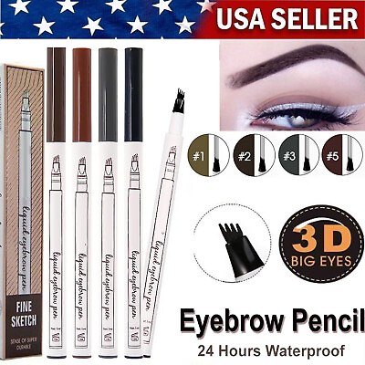 #ad Eyebrow Pencil Microblading Tattoo Waterproof Fork Tip 3D Makeup Ink 4 fork Pen $3.99