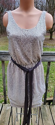 #ad Express Silver Sequin Belted Short Dress Women#x27;s Size Small Nice Condition $16.99
