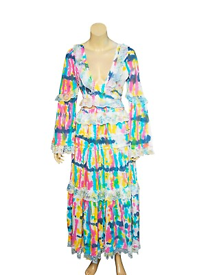 Happy X Nature Dress M 8 Women Party Wear Ruffled Flared Tie Dye Maxi NEW 27438 $34.97