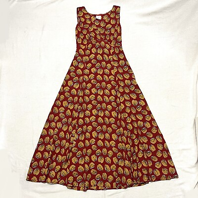 #ad #ad Vintage Esprit Multicolor Red And Yellow Walnut Print Maxi Dress Sundress Medium $44.49