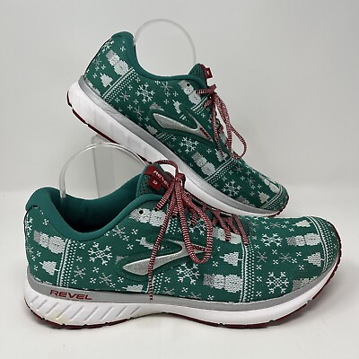 Brooks Revel 3 Mens Running Shoes Green Ugly Sweater Christmas Size 11.5 EUC $99.99