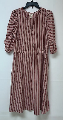 #ad Matilda Jane Women Striped V Neck Waist Maxi Dress Ruched Sleeves Size L $16.99