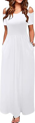 #ad STYLEWORD Women#x27;s 2024 Summer Maxi Cold Shoulder Sundress Long Dresses with Pock $75.37