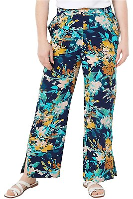 #ad #ad Denim amp; Co. Beach Cover Up Pants w Side Slits Blue Floral $14.99