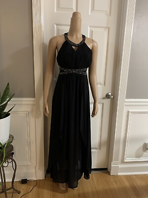 #ad #ad Floaty Halter Sleeveless Maxi Black Dress High Low Elastic Back Size M $80.00