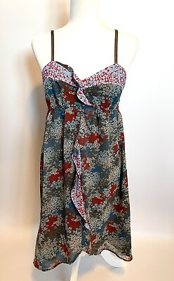 #ad NWT KENSIE PRETTY Dress Womens M Empire Floral Blue Ruffle Spaghetti Strap Slip $8.99