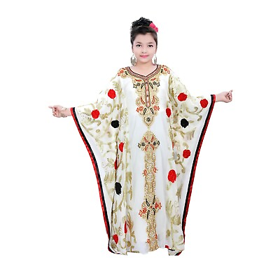 Elegant Multi Color Full Sleeve Children Kaftan Farasha Party Wear Long Dress $56.99