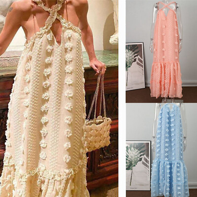 #ad 2022 Fashion Ruffle Beach Sleeveless Holiday Out Sundress For Women Maxi Summer $31.88