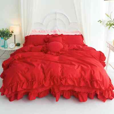 #ad Wedding bedding set 100% pure cotton duvet cover bed skirt bed sheet pillowcase $296.41