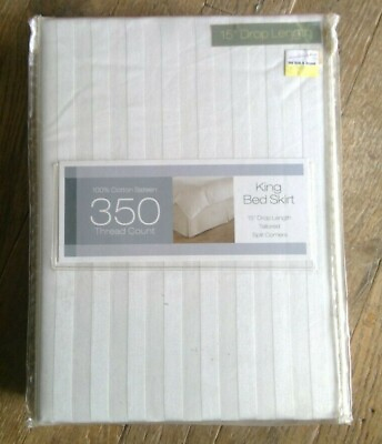 ✨ NEW King Bed Skirt Bed Bath amp; Beyond Ivory Hotel Stripe 15quot; Drop NIP ✨ $9.95