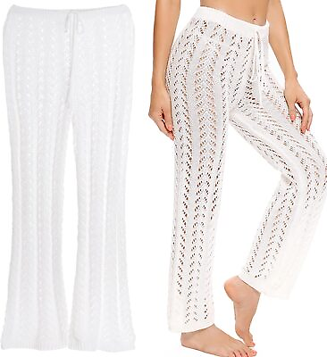 #ad Crochet Pants Cover Ups Bathing Suit Cover Up Pants Knitted Beach Pants Hollow O $25.46