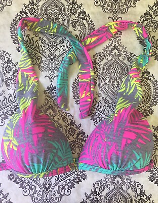 #ad Malibu Dream Girl Sz 8 Multicolor Triangle Bikini Top Light Padding No Underwire $6.00