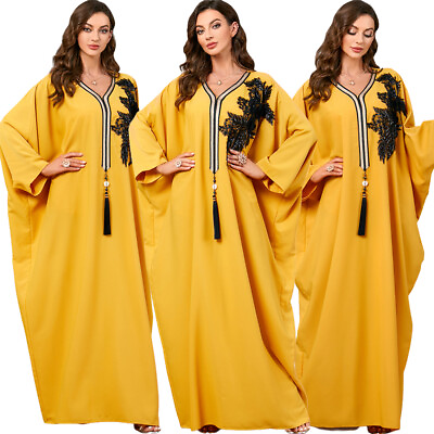 #ad Islamic Women Abaya Farasha Casual Maxi Dresses Loose Dubai Kaftan Ramadan Robe $34.73
