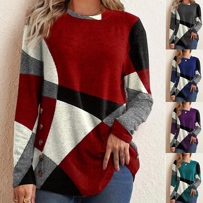 #ad Plus Size Womens Colorblock Long Sleeve Tunic Tops Ladies Casual Loose T Shirt $20.09