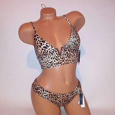 #ad Victoria Secret Swim Bikini Small Top amp; Bottom Leopard Long Line Animal Print $59.99