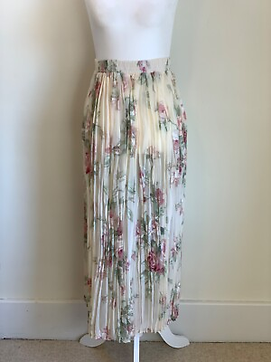 #ad Vintage Floral Accordion Pleated Midi Skirt XS Pink Prairie Cottagecore 70s 90s $44.95