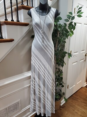 #ad Christian Siriano Women Gray amp; White Round Neck Sleeveless Long Maxi Dress Large $30.00