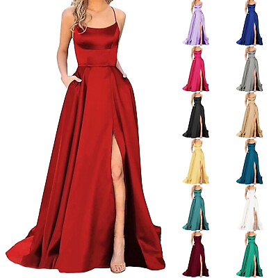#ad Women Backless Satin Dress Ladies Sexy Sleeveless Evening Party Prom Long dress $28.99