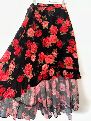 Vintage Bohemian Skirt Long Black Floral Layered Size 20 22 Boho Gypsy Retro GBP 19.99