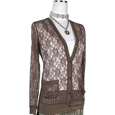 #ad Forever 21 XXI Brown Cardigan Sz Small Floral Lace Boho Whimsigoth Fairy Grunge $40.00