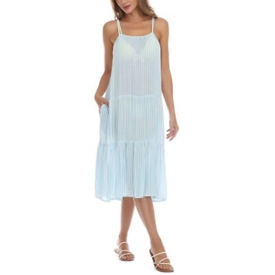 #ad RAVIYA XL Swimsuit Cover Up Dress Blue Striped $54 NEW $15.00