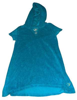 #ad Girls SZ Medium 7 8 Turquoise Hooded OP Pullover Terry Cloth Swimsuit Coverup $9.99