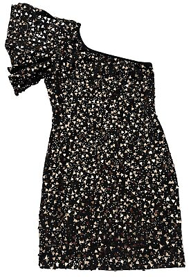 #ad SPARKLE One shoulder Copper Black Mini Dress Size Medium So Pretty Cocktail Fun $12.75