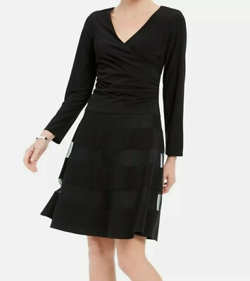 #ad #ad R amp;M Richards Petite Black Long Sleeve V Neck Party Cocktail Dress Size 4P $49.99