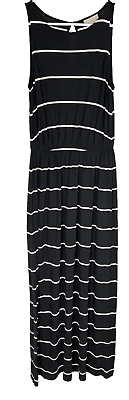 ANN TAYLOR LOFT Maxi Dress Sz S Black Stripe Full Length Sleeveless NEW NWT $79 $14.20