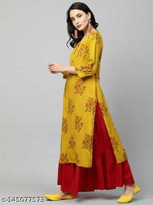 #ad Yellow Musted Rayon Hand work Kurti with Red Skirt Pakisthani Designer Dress. $36.89