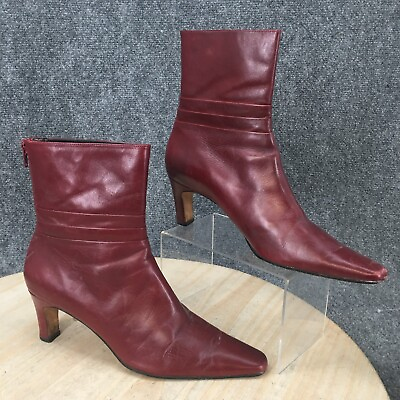 Sestino Boots Womens 10 M Bootie Red Leather Pointed Toe Back Zipper Ankle Top $26.99