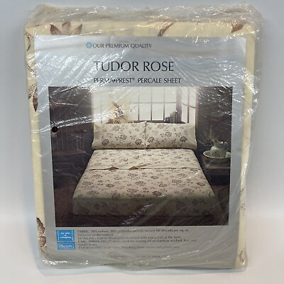 #ad Vtg Sears Twin Flat Sheet Tudor Rose Percale 50 50 66quot; x 96quot; Light Chocolate NEW $17.09