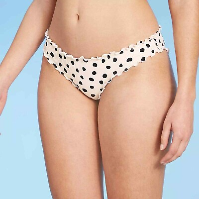 #ad Shade amp; Shore Polka Dot ruffle Cheeky Bikini Bottoms in Cram Size Medium NWT $16.27