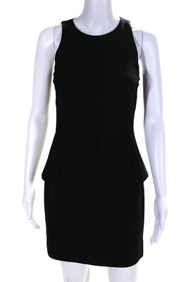 #ad Theory Womens Sleeveless Round Neck Short Peplum Pencil Skirt Dress Black Size 2 $40.81