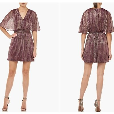 #ad NEW Halston Heritage Metallic Stripe Capelet Cocktail Dress Size 10 $125.00