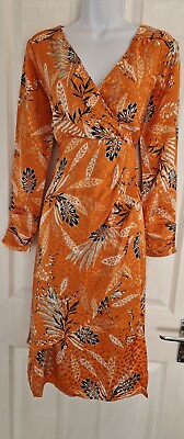 #ad Women#x27;s Joe Browns Wrap Dress NEW Uk10 Orange Floral Boho Sexy Party Long Sleeve GBP 33.00