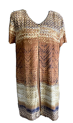 Carole Little Petite Dresses Tunic Dress Brown Boho Rayon Size 14 USA Made VTG $24.95