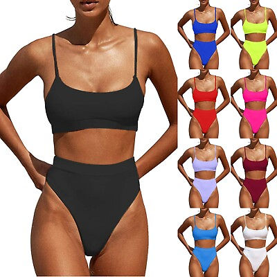 #ad #ad Womens High Waisted Swimsuits Bottom Padded Bathing Suits Bikini Sets Top Two $13.41