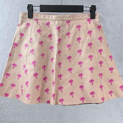 #ad Love Leather Skirt Women#x27;s Small Pink Mini with Palm Tree Print 100% Leather Sk $79.00
