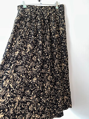#ad Vintage Skirt Long Black Gold Floral Pockets Size 14 Bohemian Gypsy Boho Retro GBP 15.99
