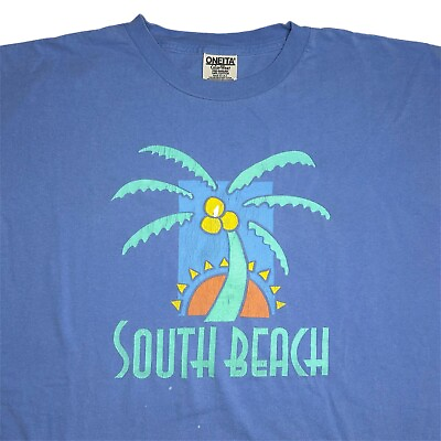 #ad Vintage 90s South Beach Miami Florida Palm Tree Art Shirt Men’s XL Single Stitch $14.95