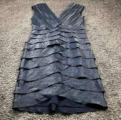 #ad Adrianna Papell Petites Womens Cocktail Dress Size 8P Blue Lined Ruffles NWOT $28.99
