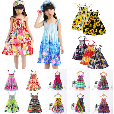 Summer Toddler Kids Girls Floral Dress Bohemian Sleeveless Beach Straps Dress $13.29