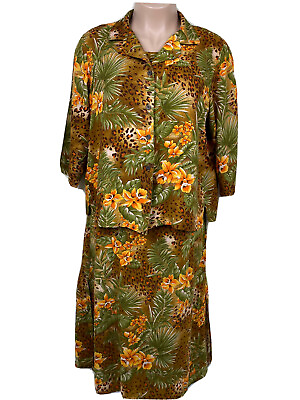 #ad Style Studio 2X Dress Set Jacket Tropical Sundress Long Rayon Hibiscus Cheetah $17.99