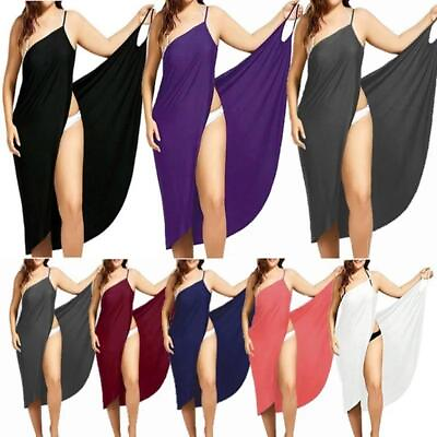 #ad Women#x27;s Solid Color Wrap Dress Summer Beach Bikini Cover Up Sarong Sun Protecn $11.00