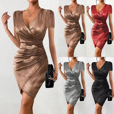 #ad #ad Women#x27;s Sexy V Neck Cocktail Evening Party Dress Short Sleeve Bodycon Dresses $24.60