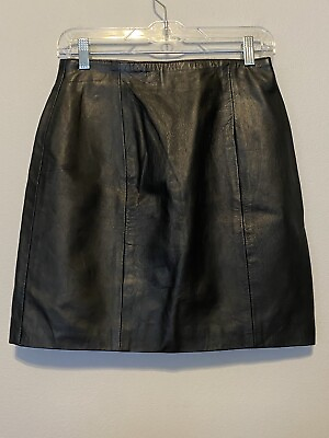 #ad Wilsons Leather Skirt Women 10 Black Classic Leather Mini Grunge 90s Moto Punk $25.00