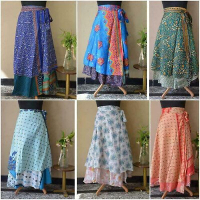 Indian Vintage Silk Sari Magic Wrap Around Mini Skirt Dress Wholesale 20 PC Lot $128.75