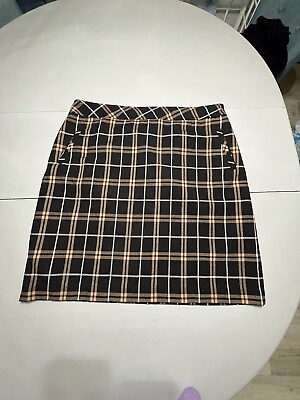 #ad #ad Laura Scott Size XL Skirt Black Brown Plaid Lined Side Zip w Pockets $12.00