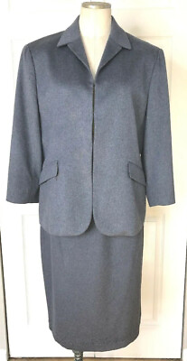 #ad Anne Klein Womens 12 14 Blue Hook Front Blazer amp; Beaded Pencil Skirt Suit $32.99